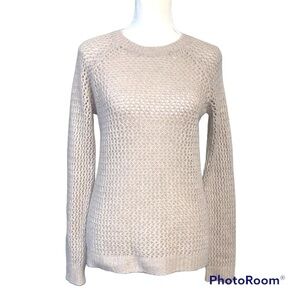 AQUA 100% Cashmere Open Stitch Sweater Beige
